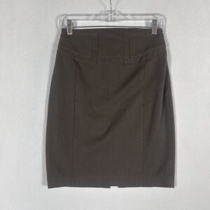 Express Womens Pencil Work Skirt Size 0 Buckle Detail High Waist Stretch Brown